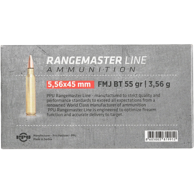 Prvi Partizan Rangemaster 5.56mm NATO M193 Ammo 55 Grain Full Metal Jacket Boat Tail - PPRM5561