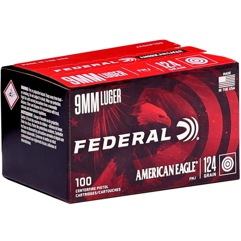 Federal American Eagle 9mm Ammo 124 Grain Full Metal Jacket - AE9AP100