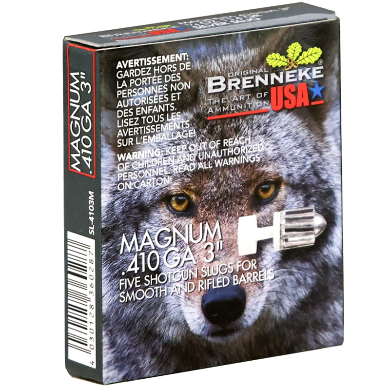 Brenneke USA Magnum 410 Bore Ammo 3” 1/4 oz Silver Rifled Slug - SL-4103M
