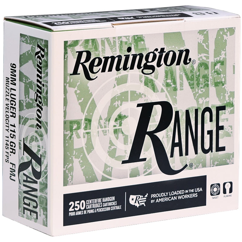 Remington Range 9mm Ammo 115 Grain Full Metal Jacket 250 Rounds Per Box - T9MM3AL