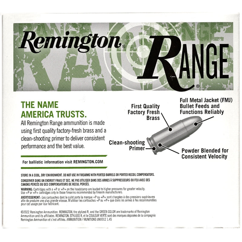Remington Range 9mm Ammo 115 Grain Full Metal Jacket 250 Rounds Per Box - T9MM3AL