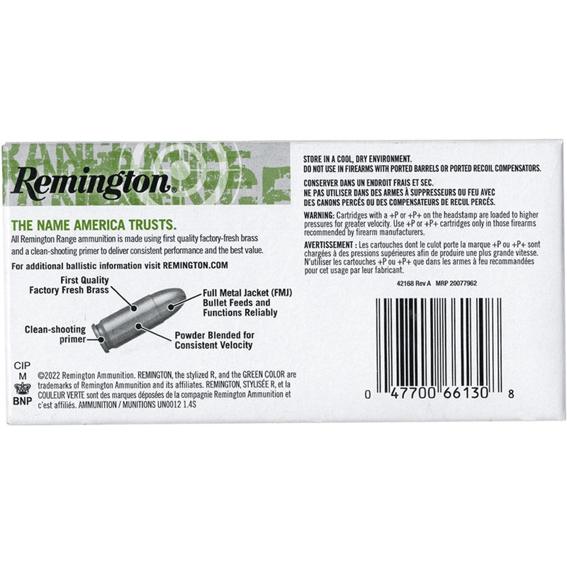 Remington Range 9mm Ammo 124 Grain Full Metal Jacket - T9MM2L