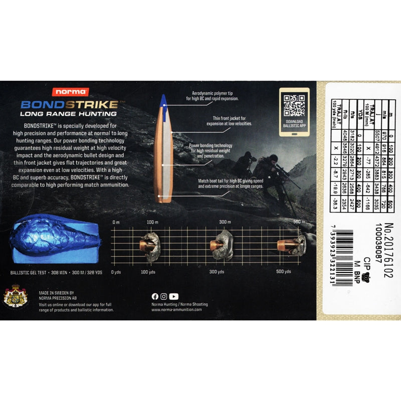 Norma Bondstrike 300 Winchester Ultra Magnum Ammo 180 Grain Bonded Polymer Tip Boat Tail – 20176102