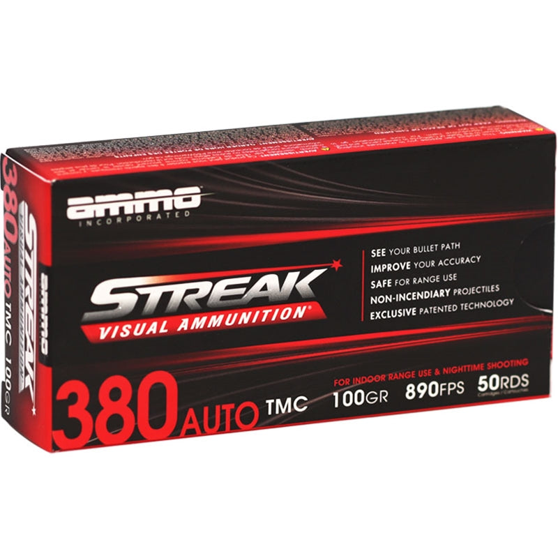 Ammo Inc. Streak 380 Auto Ammo 100 Grain Total Metal Case - 380100TMC-STREAK-RED-50
