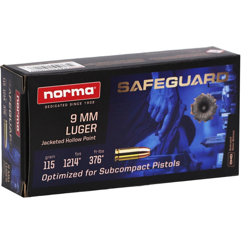 Norma SafeGuard 9mm Ammo 115 Grain Jacketed Hollow Point - 610540050