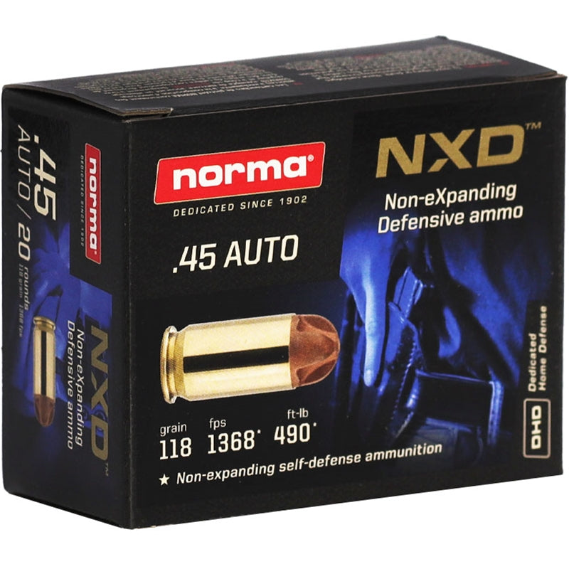 Norma NXD Non-eXpanding Defensive .45 Auto Ammo 118 Grain Deep Hollow Point - 611540020