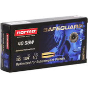 Norma Safeguard .40 S&W Ammo 165 Grain Jacketed Hollow Point - 801407887