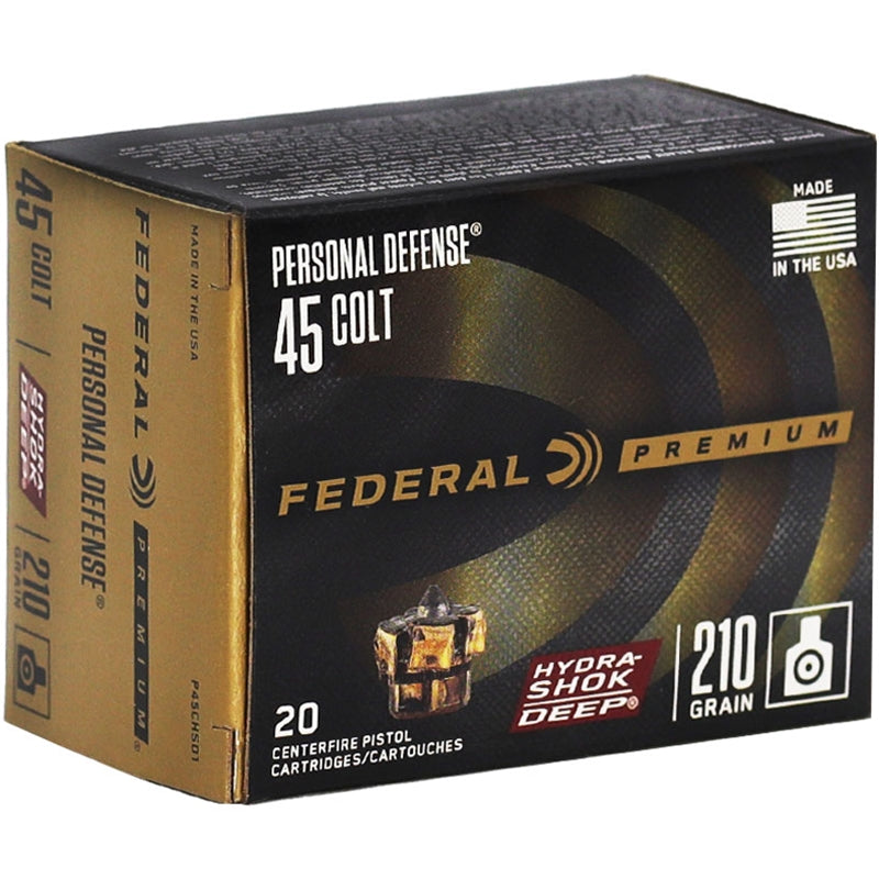 Federal Premium Hydra-Shok Deep 45 Colt Ammo 210 Grain Hydra-Shok Deep Jacketed Hollow Point - P45CHSD1