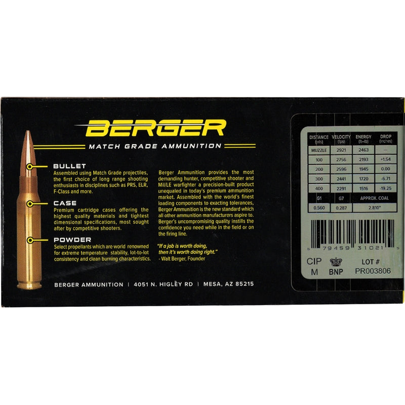 Berger Hybrid OTM Tactical 6.5mm Creedmoor Ammo 130 Grain Boat Tail - 65-31021