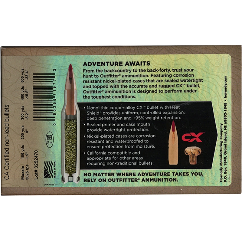Hornady Outfitter .257 Weatherby Magnum Ammo 90 Grain CX Boat Tail - 813624