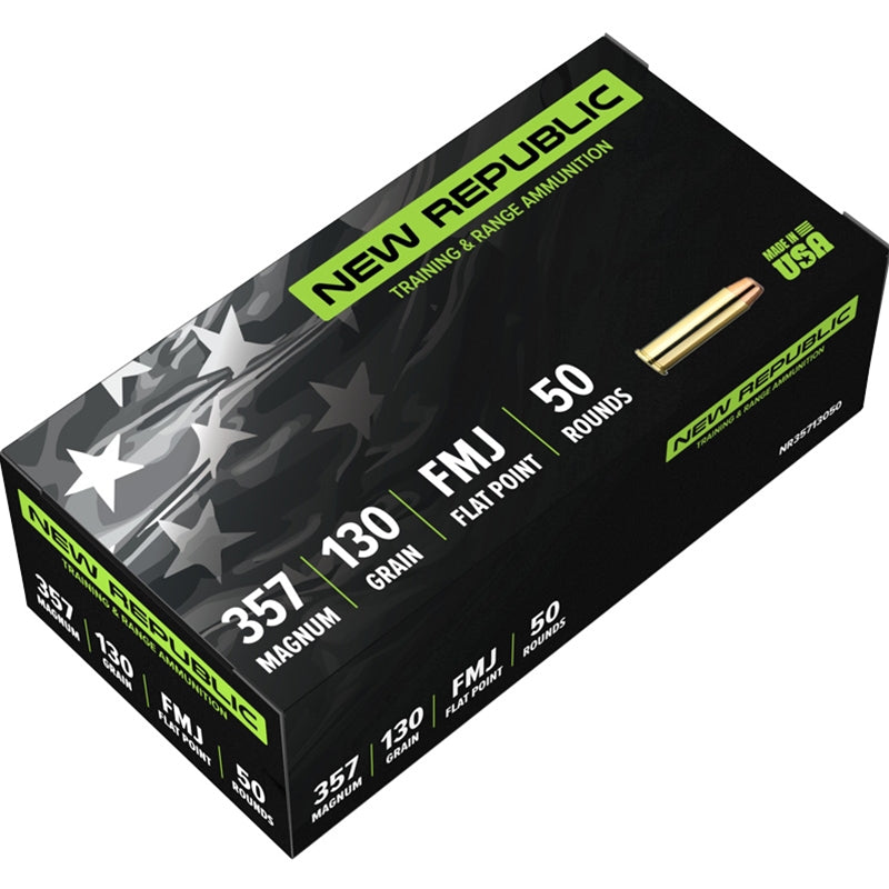 New Republic Training & Range 357 Magnum Ammo 130 Grain Full Metal Jacket Flat Point - NR35713050