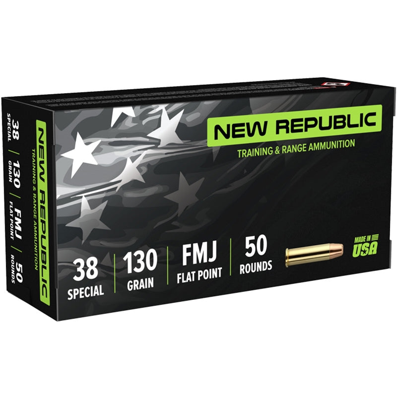 New Republic Training & Range 38 Special Ammo 130 Grain Full Metal Jacket Flat Point - NR3813050