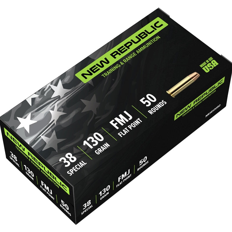 New Republic Training & Range 38 Special Ammo 130 Grain Full Metal Jacket Flat Point - NR3813050