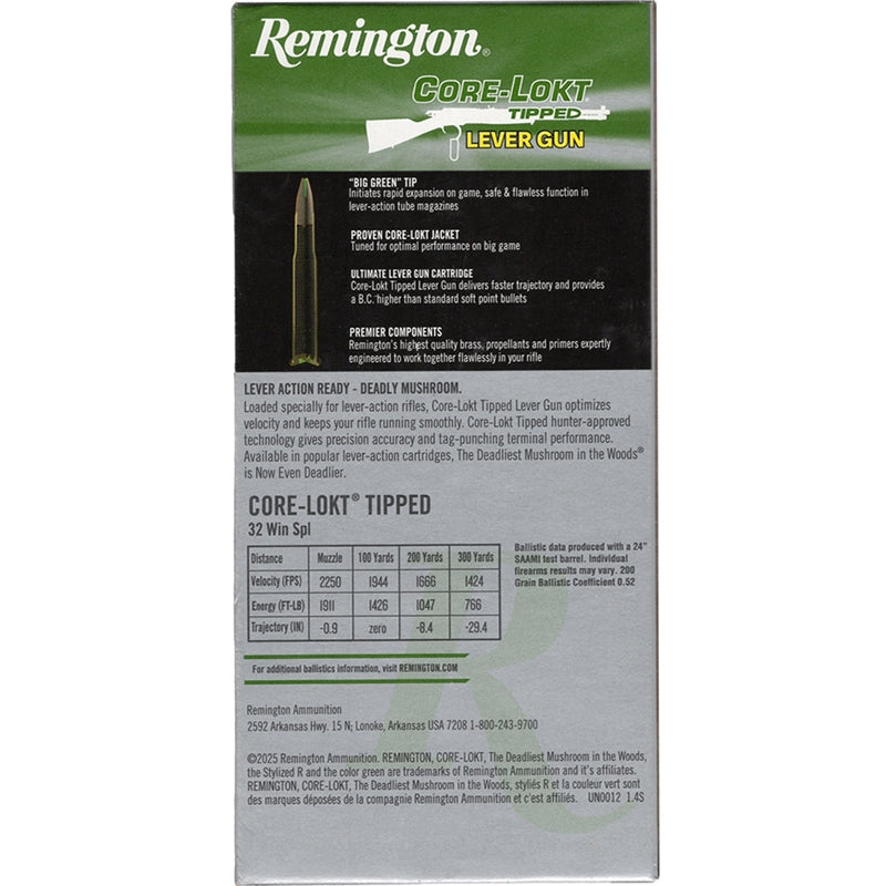 Remington Core-Lokt Tipped Lever Gun 32 Win Special Ammo 170 Grain Polymer Tip - R21435