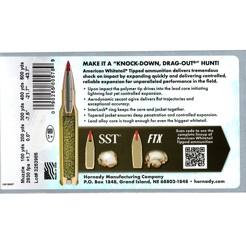 Hornady American Whitetail Tipped 7mm-08 Remington Ammo 139 Grain Polymer Tip - 80578