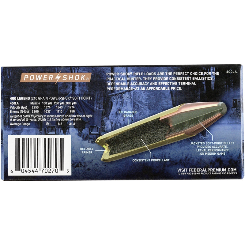 Federal Power-Shok 400 Legend Ammo 210 Grain Jacketed Soft Point - 400LA