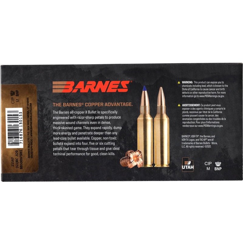 Barnes VOR-TX 300 Winchester Short Magnum Ammo 150 Grain TTSX Boat Tail - BB300WSM1
