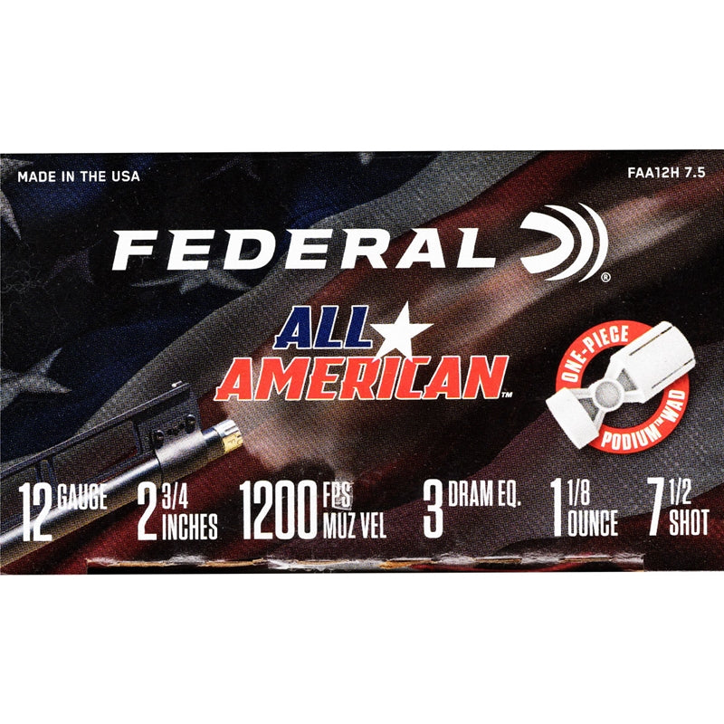 Federal All American 12 Gauge Ammo 2 3/4" 1 1/8 oz #7.5 Lead Shot 394 Pellets - FAA12H 7.5