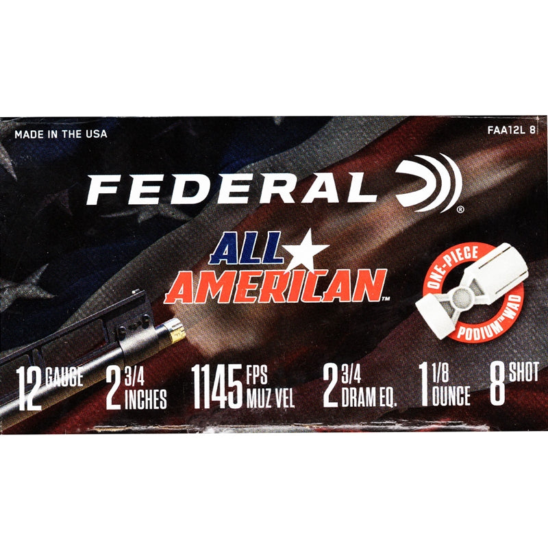 Federal All American 12 Gauge Ammo 2 3/4" 1 1/8 oz #8 Lead Shot 461 Pellets - FAA12L 8