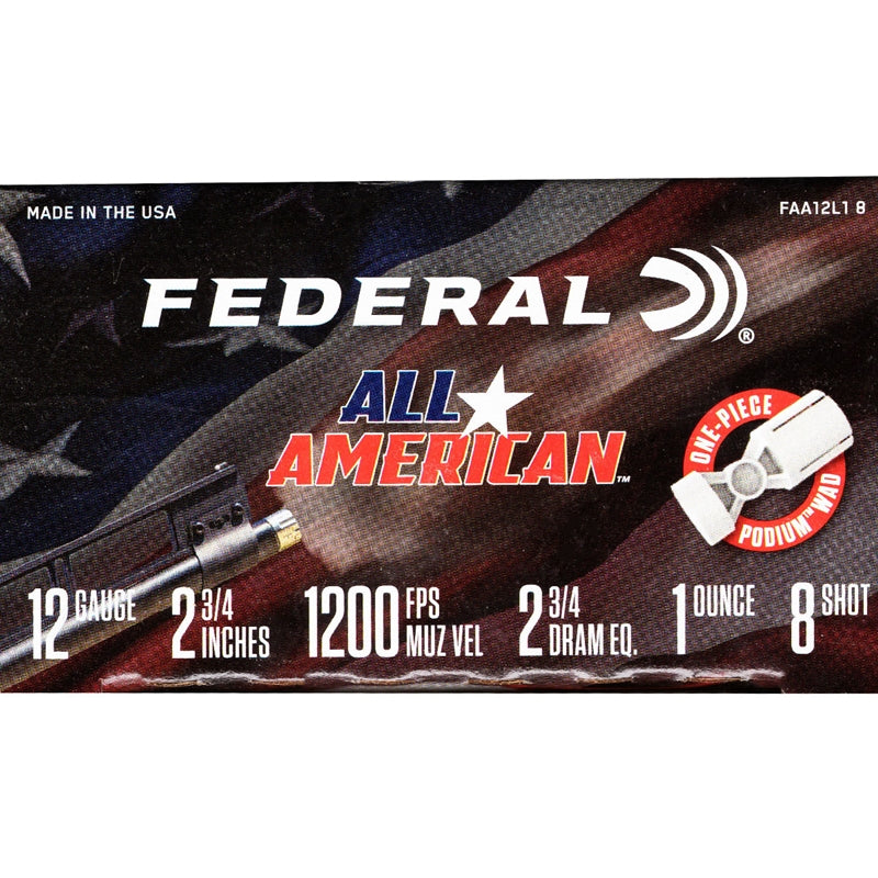 Federal All American 12 Gauge Ammo 2 3/4" 1 oz #8 Lead Shot 410 Pellets - FAA12L1 8