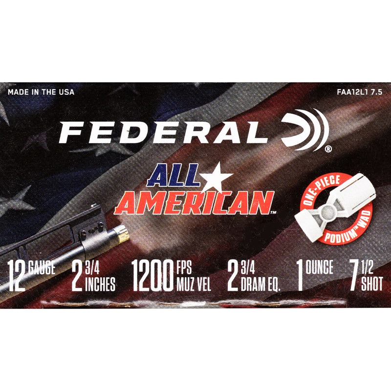 Federal All American 12 Gauge Ammo 2 3/4" 1 oz #7.5 Lead Shot 350 Pellets - FAA12L1 7.5