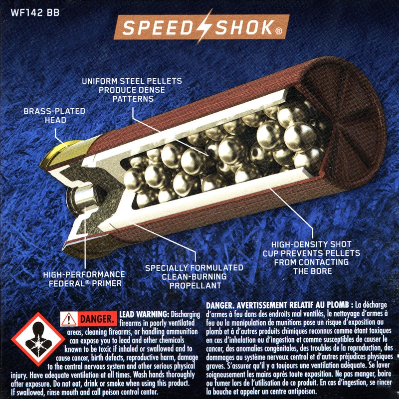 Federal Speed-Shok 12 Gauge Ammo 3” 1 1/4 oz BB Steel Shot 90 Pellets - WF142 BB