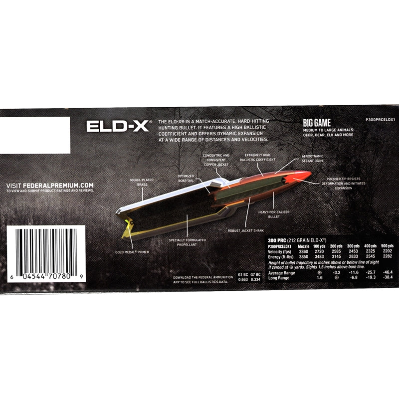 Federal Premium Big Game 300 PRC Ammo 212 Grain ELD-X Polymer Tip - P300PRCELDX1