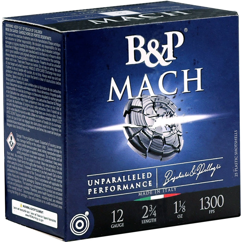 B&P Mach 12 Gauge Ammo 2 3/4" 1 1/8 oz #8 Shot - 12B18FH8