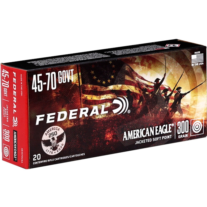 Federal American Eagle 45-70 Government Ammo 300 Grain Jacketed Soft Point - AE4570USA