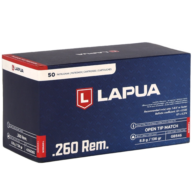 Lapua 260 Remington Ammo 136 Grain Open Tip Match - 4316065
