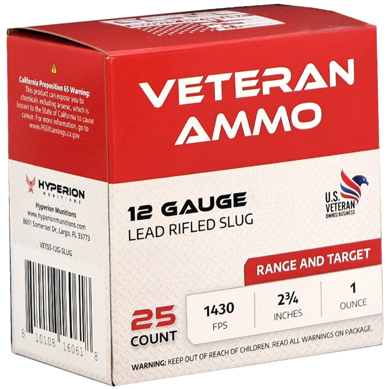 Veteran 12 Gauge Ammo 2 3/4" 1 oz Lead Rifled Slug - VETSS-12G-SLUG