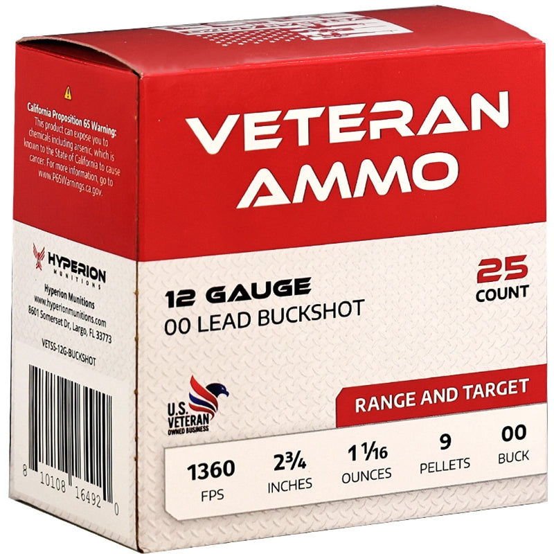 Veteran 12 Gauge Ammo 2 3/4" 1 1/16 oz 00 Buckshot 9 Pellets - VETSS-12G-BUCKSHOT