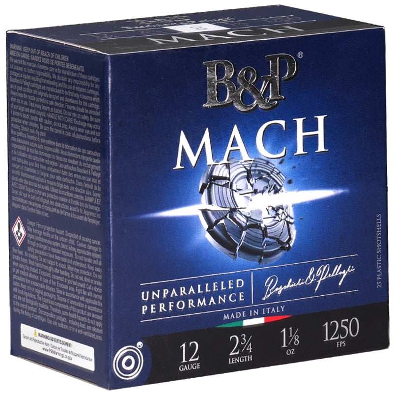 B&P Mach 12 Gauge Ammo 2 3/4" 1 1/8 oz #8 Lead Shot - 12B18FL8