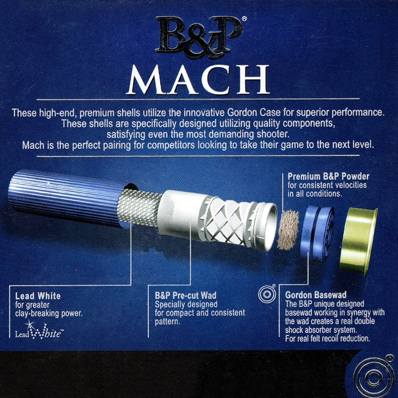 B&P Mach 12 Gauge Ammo 2 3/4" 1 oz #7 1/2 Lead Shot - 12B1F2L7