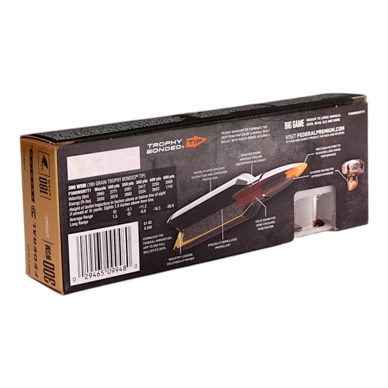 Federal Premium 300 Win Short Mag Ammo 180 Grain Trophy Bonded Tip - P300WSMTT1
