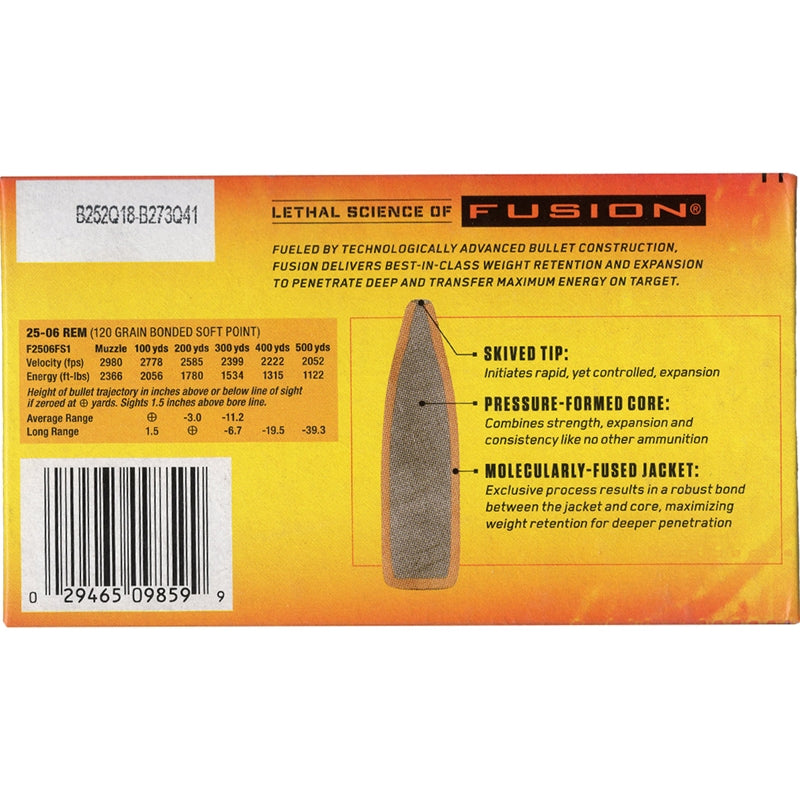 Federal Fusion 25-06 Remington Ammo 120 Grain Bonded Soft Point - F2506FS1