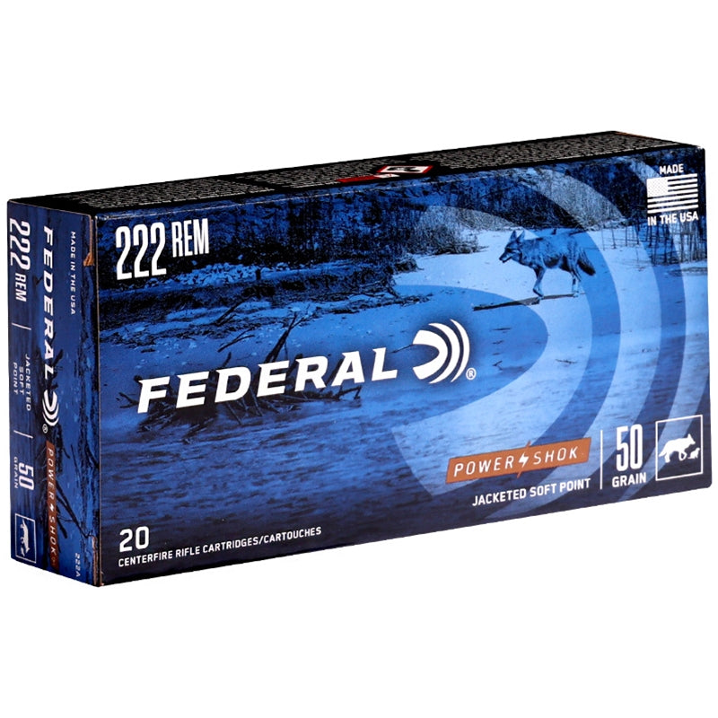 Federal Power-Shok 222 Remington Ammo 50 Grain Jacketed Soft Point – 222A
