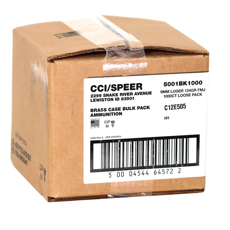 CCI Blazer Brass 9mm Ammo 124 Grain FMJ 1000 Rounds Bulk Loose Pack