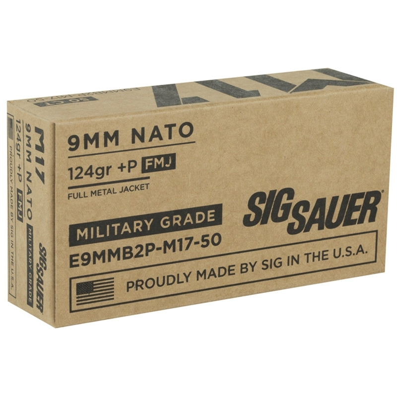 SIG SAUER Elite Ball 9mm Luger +P Ammo 124 Grain Full Metal Jacket - E9MMB2P-M17-50