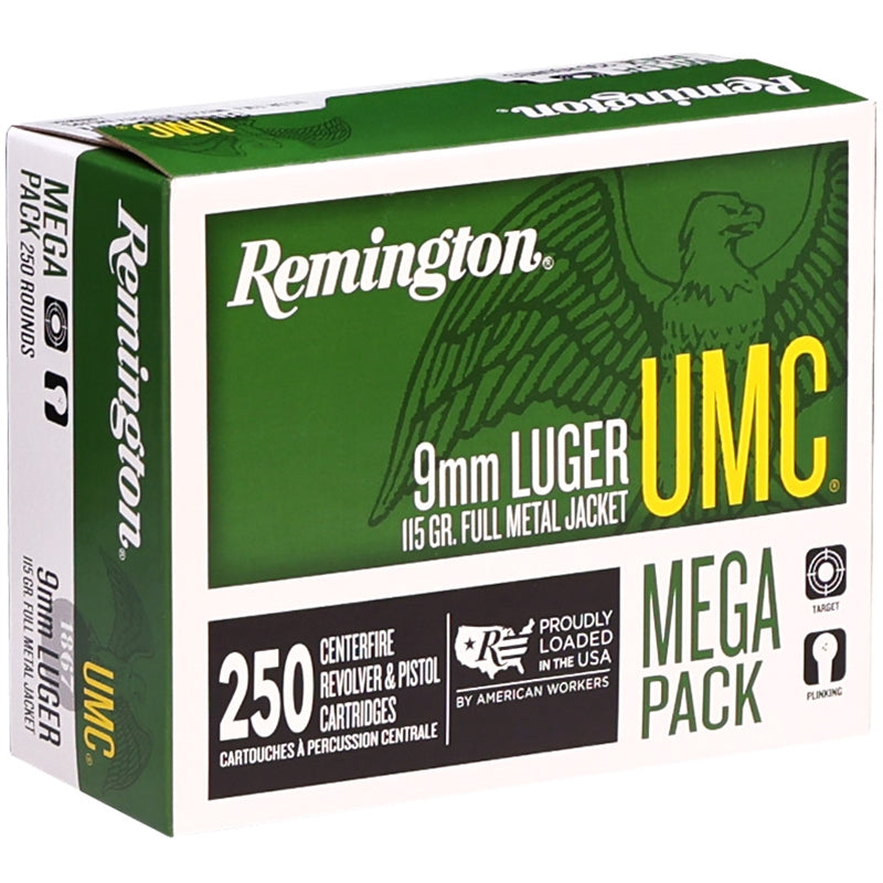 Remington UMC 9mm Ammo 115 Grain Full Metal Jacket Mega Pack 250 Rounds - L9MM3A