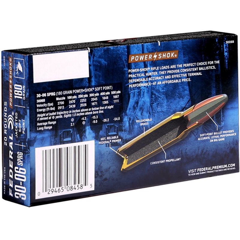 Federal Power-Shok 30-06 Springfield Ammo 180 Grain Soft Point - 3006B