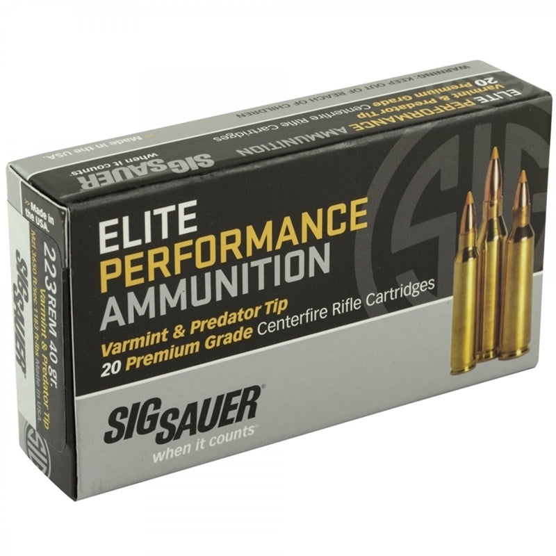 Sig Sauer Elite Performance Varmint and Predator 223 Remington Ammo 40 Grain Tipped Hollow Point - E223V1-20