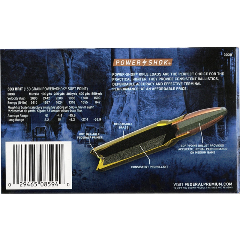 Federal Power-Shok 303 British Ammo 150 Grain Jacketed Soft Point - 303B