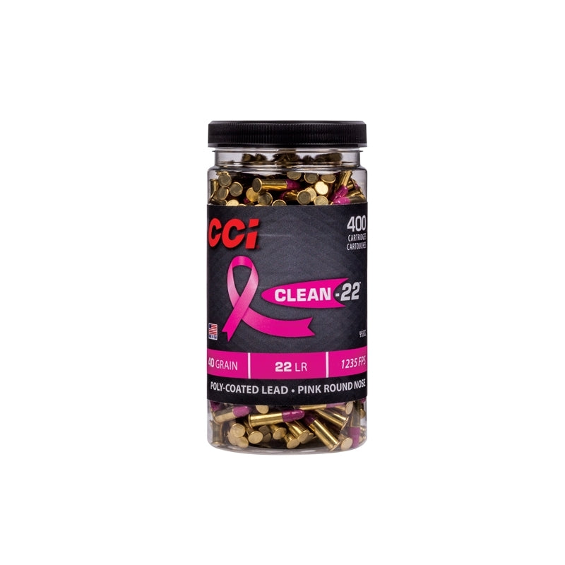 CCI Clean 22 Long Rifle Ammo 40 Grain High Velocity Pink Lead Round Nose 400 Rounds - 955CC