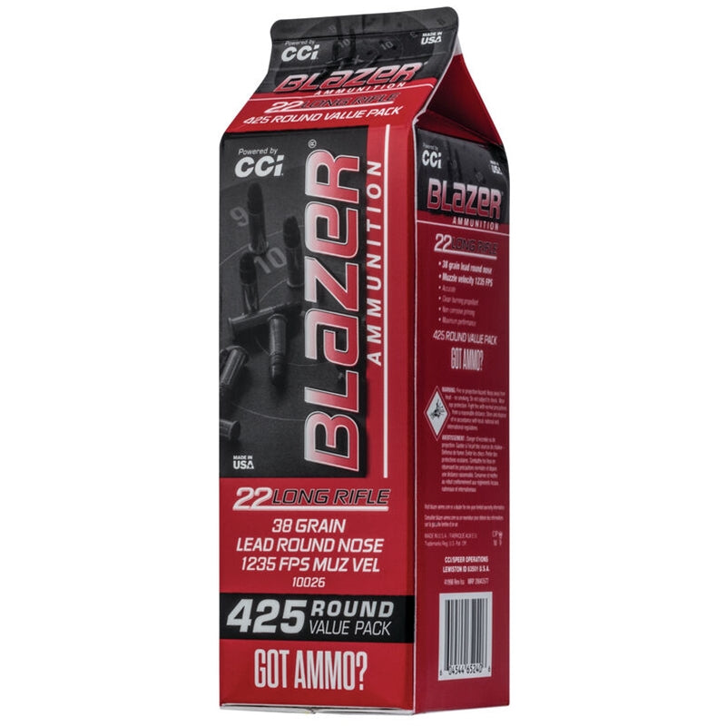 CCI Blazer 22 Long Rifle Ammo 38 Grain Lead Round Nose 425 Rounds - 10026
