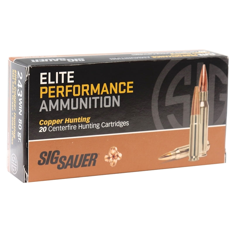 Sig Sauer Elite Performance 243 Winchester Ammo 80 Grain Solid Copper Hollow Point - E243H1-20