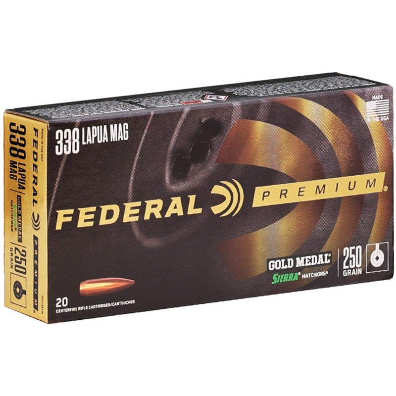 Federal Gold Medal 338 Lapua Magnum Ammo 250 Grain Sierra MatchKing Hollow Point - GM338LM