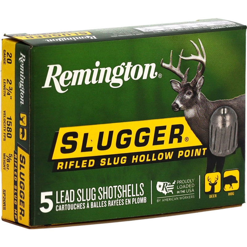 Remington Slugger 20 Gauge Ammo 2-3/4" 5/8 oz Hollow Point Rifled Slug - SP20RS