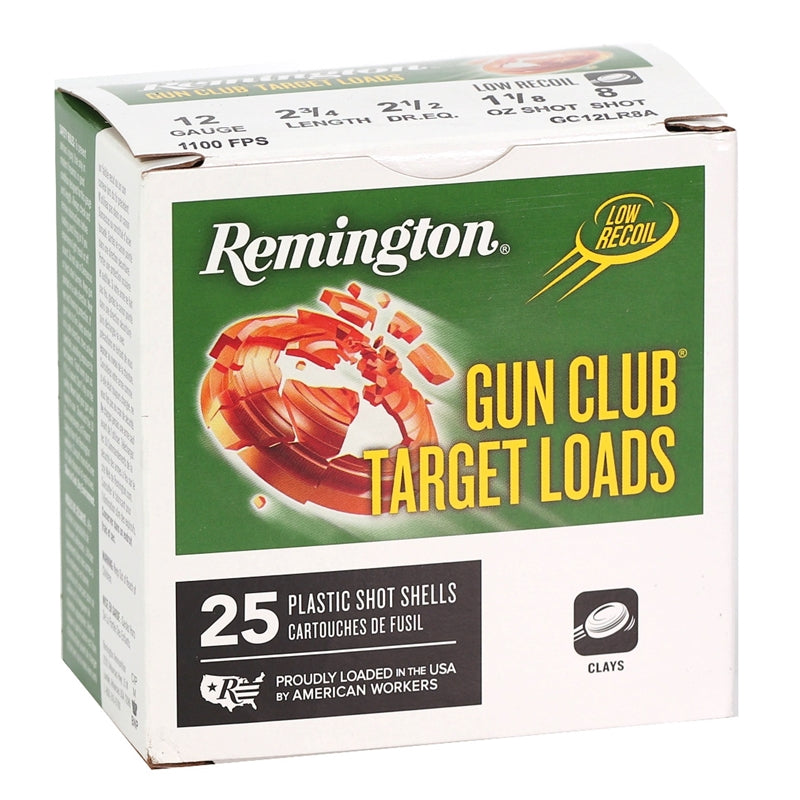 Remington Gun Club Target 12 Gauge Ammo 2-3/4" 1-1/8 oz #8 Shot 250 Rounds Case - GC12LR8A