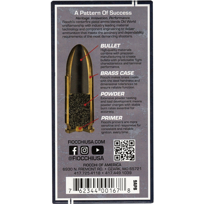 Fiocchi Range Dynamics 9mm Ammo 124 Grain Full Metal Jacket - 9APB
